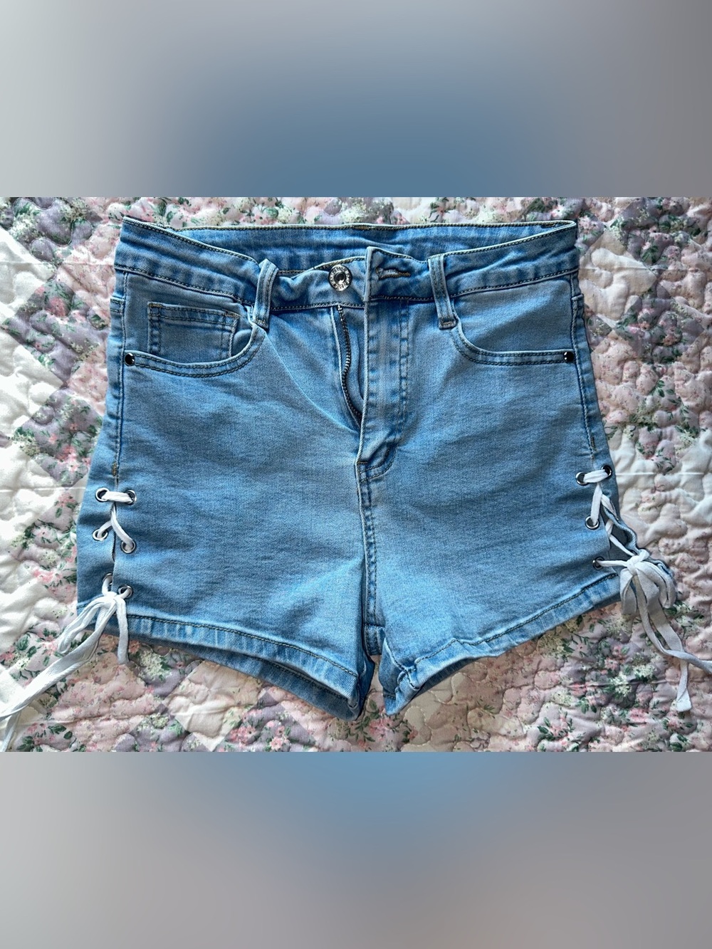 Bundle Of 2 SHEIN & Wax Jeans High Rise Distressed Lace Up Cuff Hem Denim Shorts